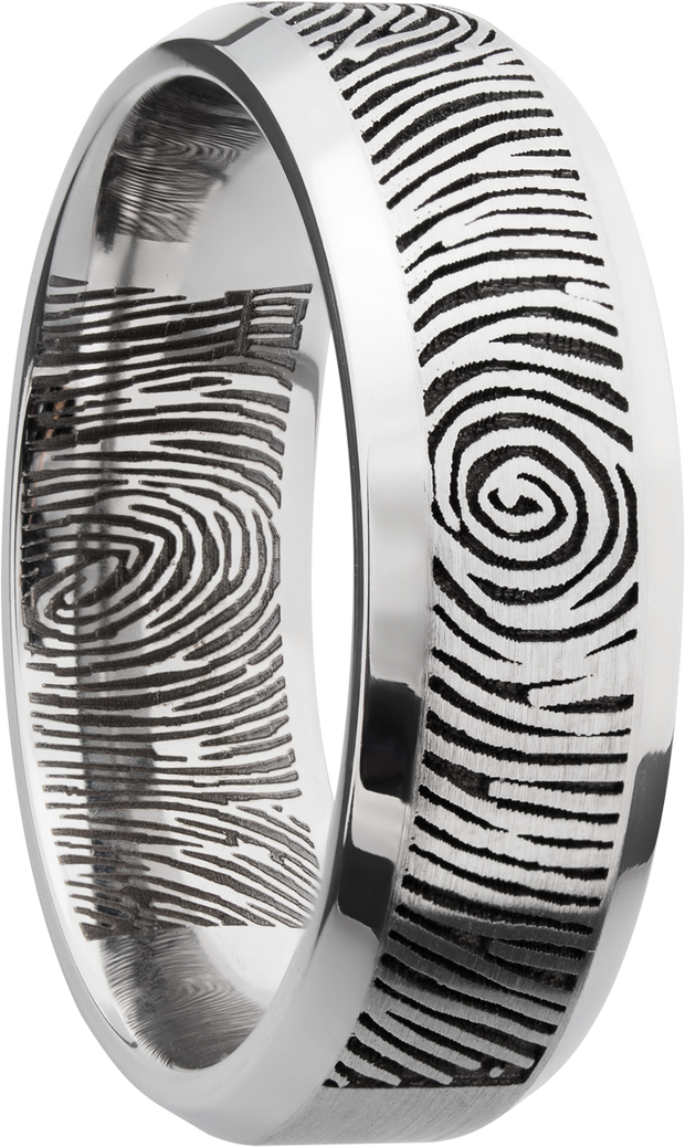 Cobalt chrome 7mm beveled band with a laser-carved fingerprint