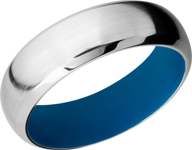 Cobalt chrome 7mm domed band with beveled edges with a Sky Blue Cerakote sleeve