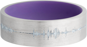 Cobalt chrome 7mm flat band with a laser-carved personalized soundwave and a Bright Purple Cerakote Sleeve