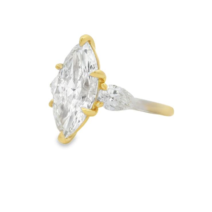 MARQUISE & PEAR 3 STONE DIAMOND RING - 6 CT