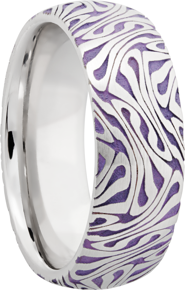 Cobalt chrome 8mm domed band with a laser-carved escher pattern featuring Bright Purple Cerakote in the recessed pattern