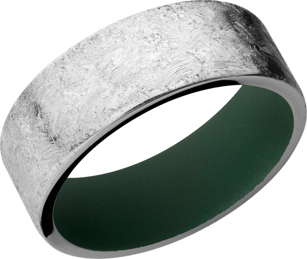 Cobalt chrome 8mm flat band with slightly rounded edges and a Highland Green Cerakote sleeve