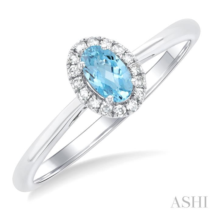 Oval Shape Aquamarine & Halo Diamond Fashion Ring