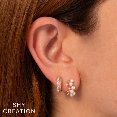 Shy Creation - Pearl & Diamond Hoop Earrings