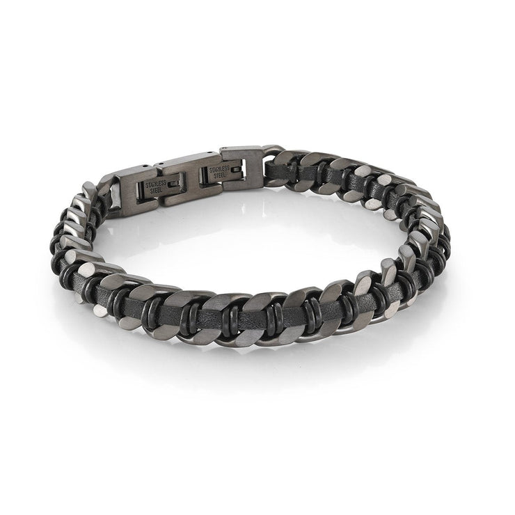 Curb Chain & Leather Bracelet
