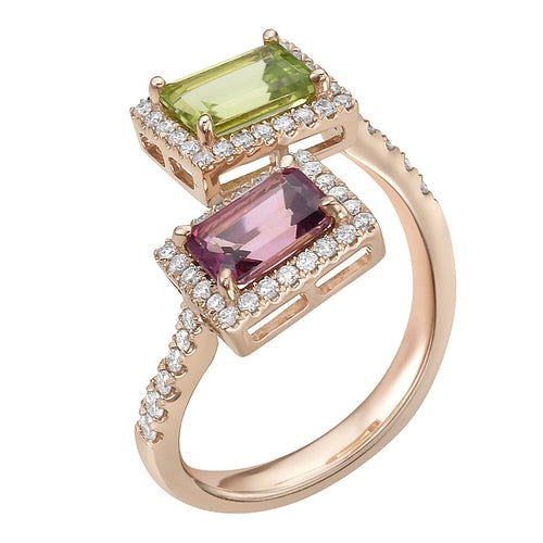 Pink Tourmaline & Peridot Ring