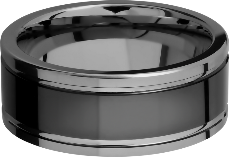 Tungsten and Ceramic 9mm flat band with grooves