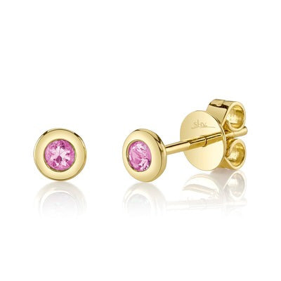 SHY CREATION - BEZEL SET PINK SAPPHIRE STUD EARRINGS