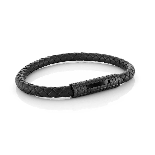 ITALGEM STEEL –BLACK LEATHER BRACELET