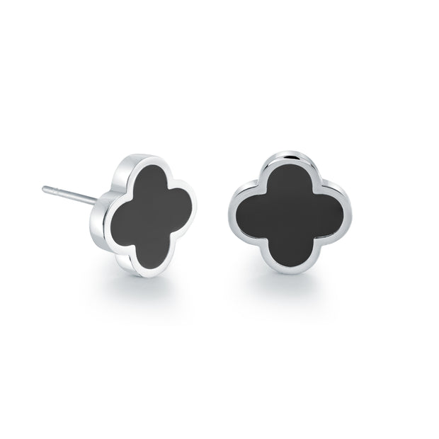 Italgem - Stainless Steel 10Mm Black Enamel Clover Stud Earrings