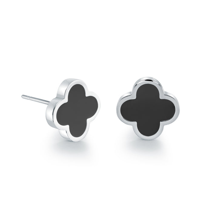 Italgem - Stainless Steel 10Mm Black Enamel Clover Stud Earrings