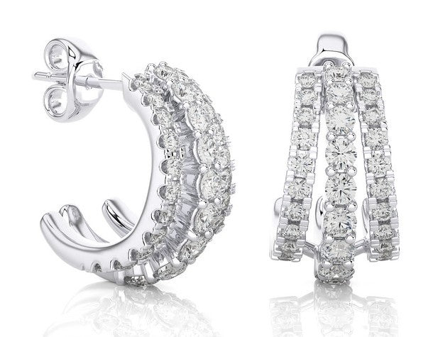 Triple Row Diamond Hoop Earrings