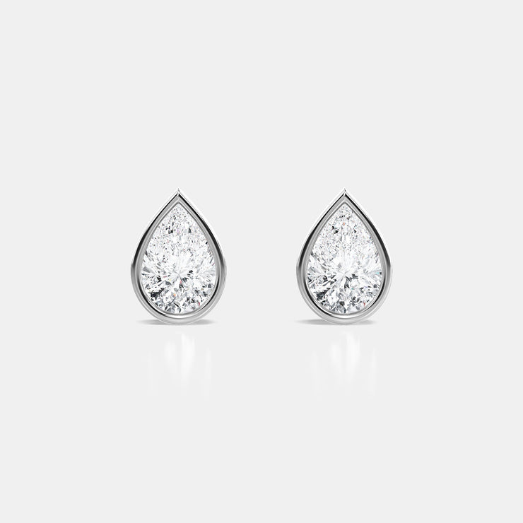 Bezel Set Pear Diamond Stud Earrings