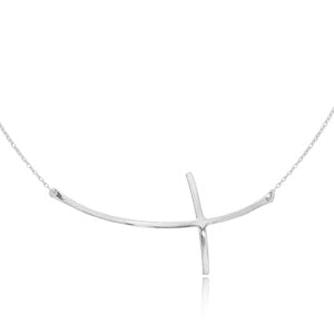 CARLA - STERLING SILVER CURVED SIDEWAYS CROSS NECKLACE