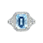 AQUAMARINE & DIAMOND RING