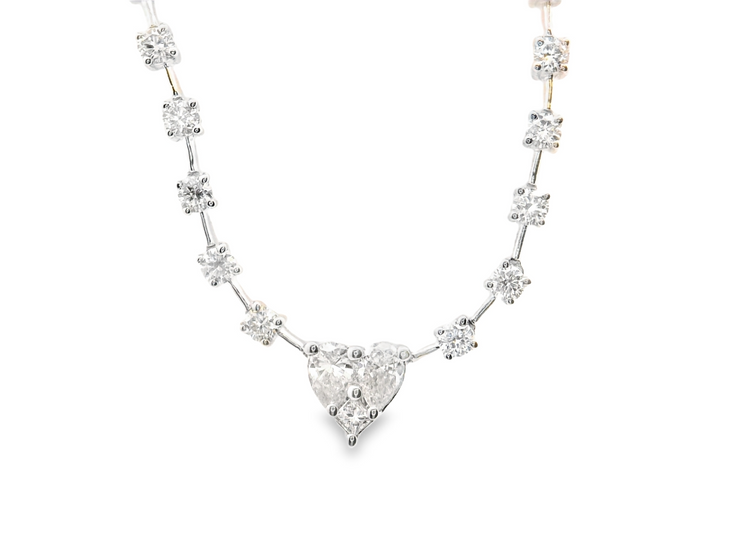 Heart Shaped Diamond Cluster on Half Tennis Necklace