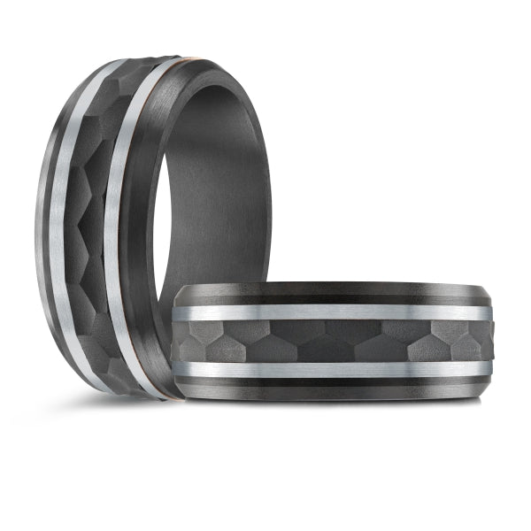 BLACK ZIRCONIUM, GOLD & CARBON FIBER MARDINI WEDDING BAND