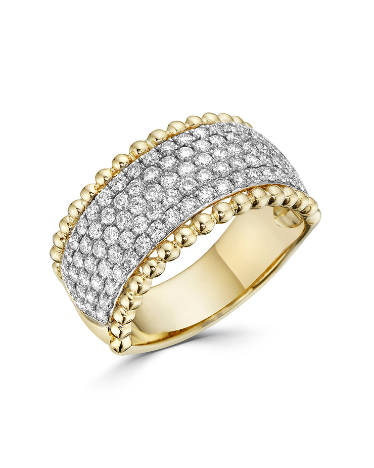 Two Tone 5 Row Wide Band With Bead Accent Diamond Fashion Ring