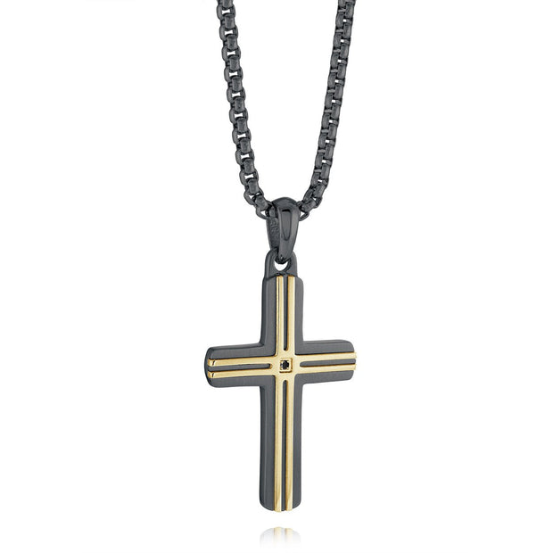 Stainless Steel Black Ion Plated Cross 22"