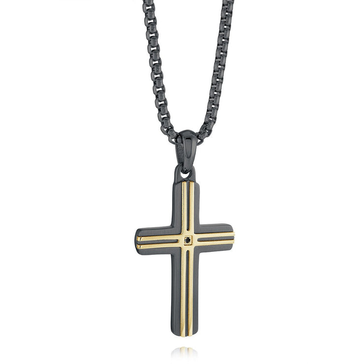 Stainless Steel Black Ion Plated Cross 22"