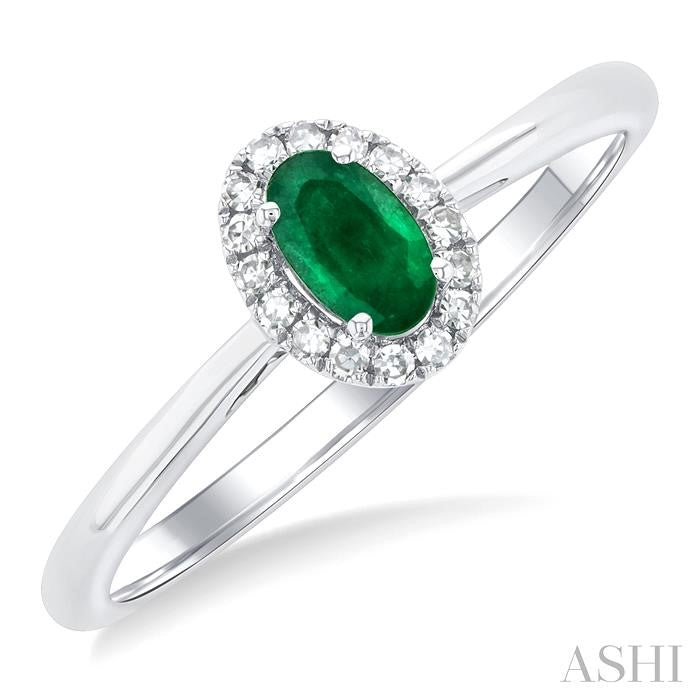Oval Shape Emerald & Halo Diamond Ring