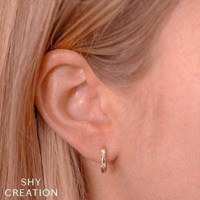 Shy Creation - Stationed Diamond Huggie Hoop Earrings