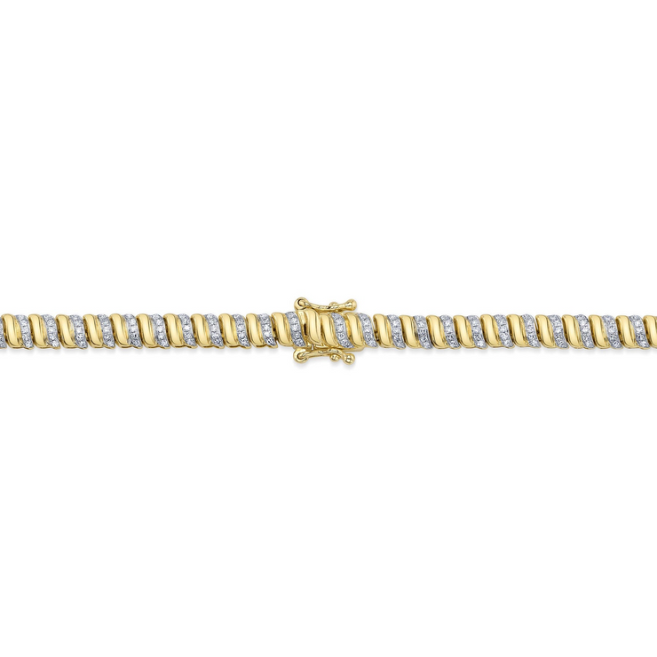 Alternating Diamond And Gold Link Ribbed Necklace