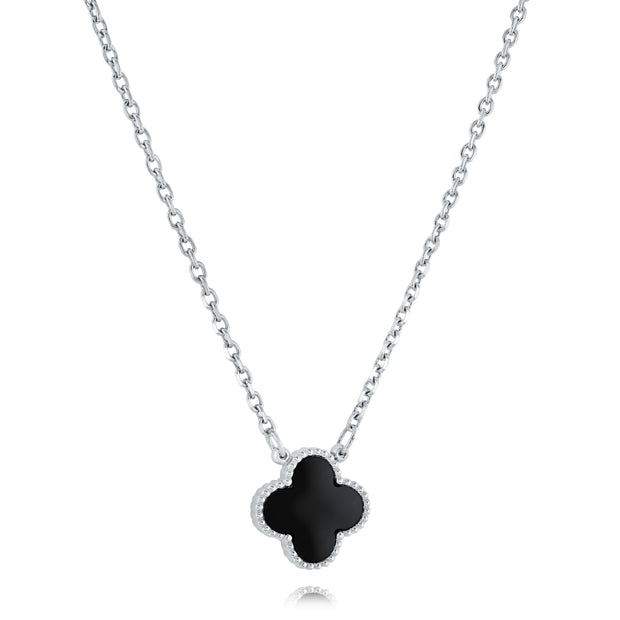 Italgem - Stainless Steel Reversible Black & Red Clover Necklace 20"