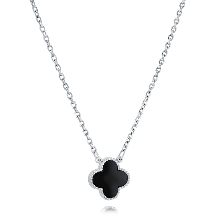 Italgem - Stainless Steel Reversible Black & Red Clover Necklace 20"