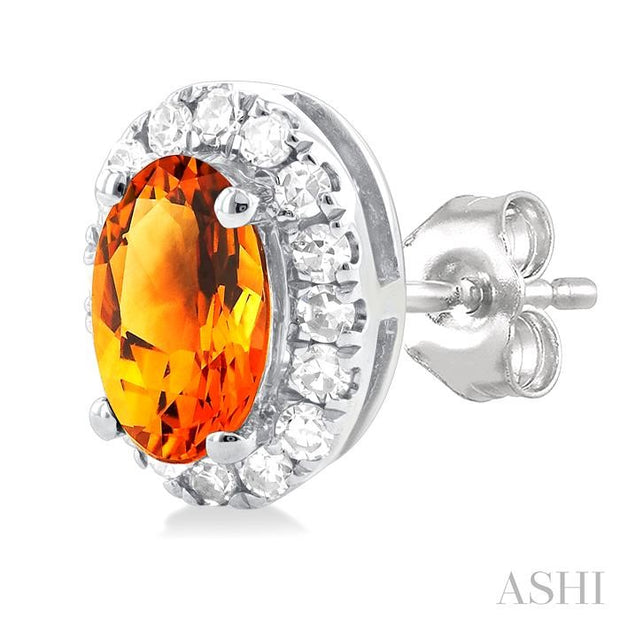 Oval Shape Citrine & Halo Diamond Earrings