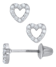 Sterling Silver Open Heart Cubic Zirconia Earrings