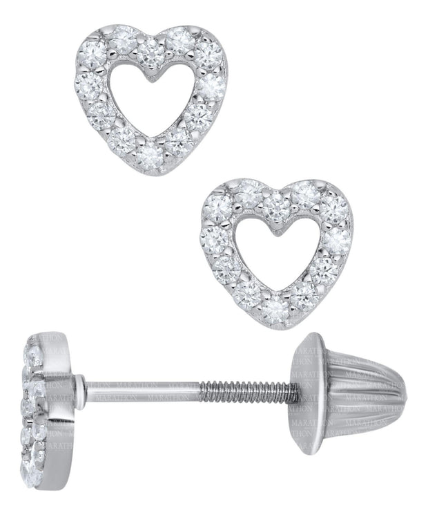 Sterling Silver Open Heart Cubic Zirconia Earrings