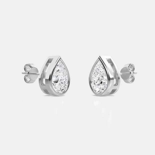 Bezel Set Pear Diamond Stud Earrings