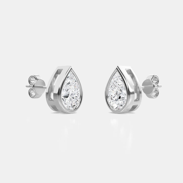 Bezel Set Pear Diamond Stud Earrings