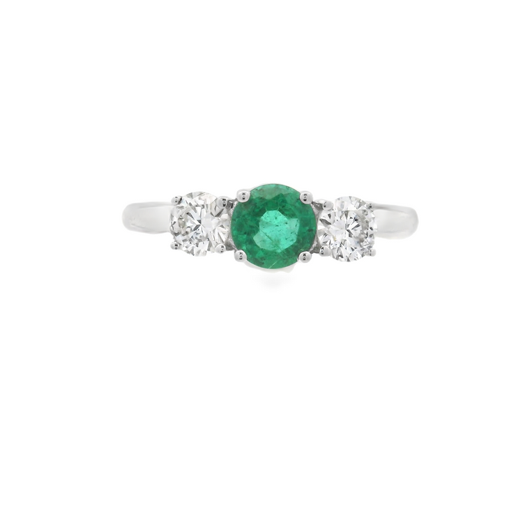 EMERALD & DIAMOND 3 STONE RING