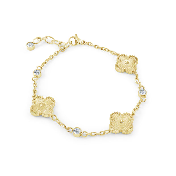 Italgem - Yellow Stainless Steel Lucky Clover Bracelet With CZ's
