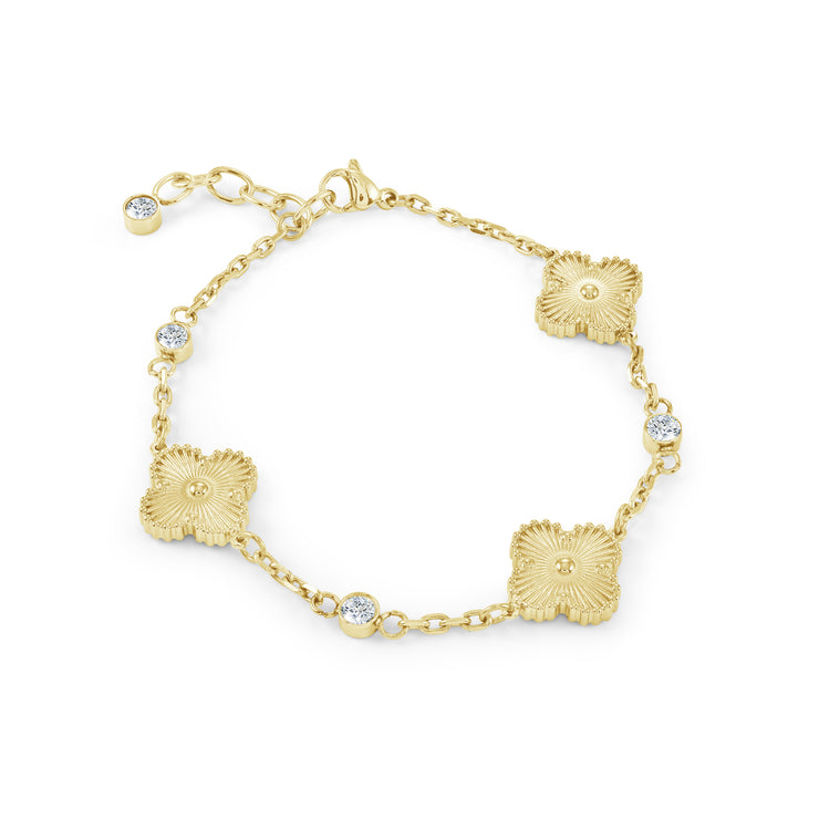 Italgem - Yellow Stainless Steel Lucky Clover Bracelet With CZ's