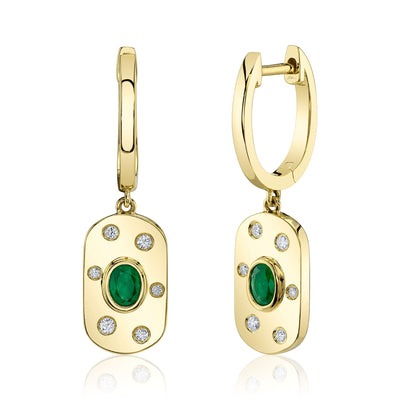 Shy Creation - Emerald & Diamond Dangle Hoop Earrings