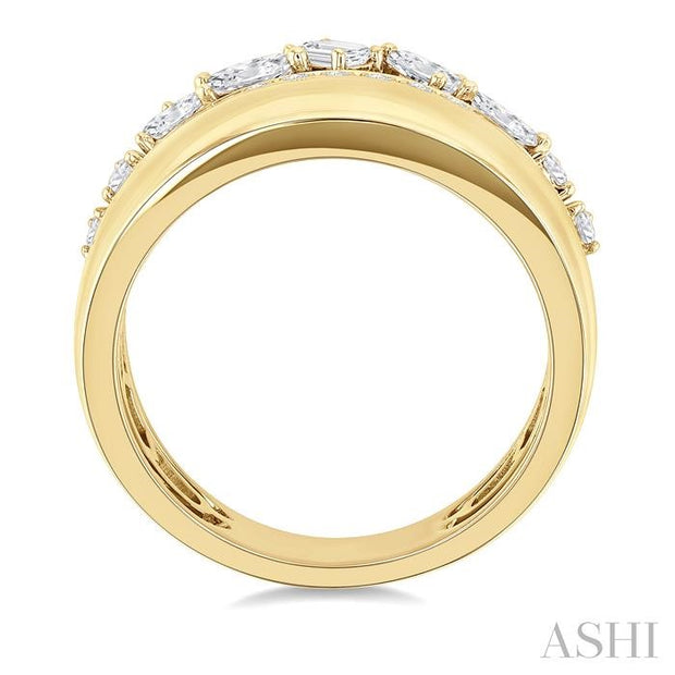 Multishape Diamond 3 Row Wide Fashion Ring