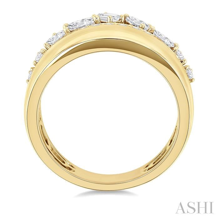 Multishape Diamond 3 Row Wide Fashion Ring