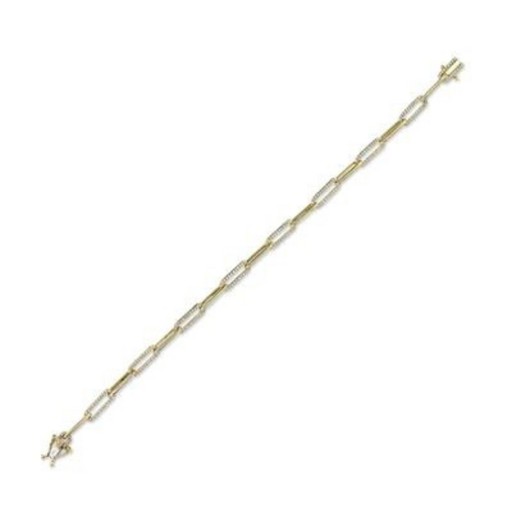 SHY CREATION- YELLOW GOLD DIAMOND PAPER CLIP LINK BRACELET