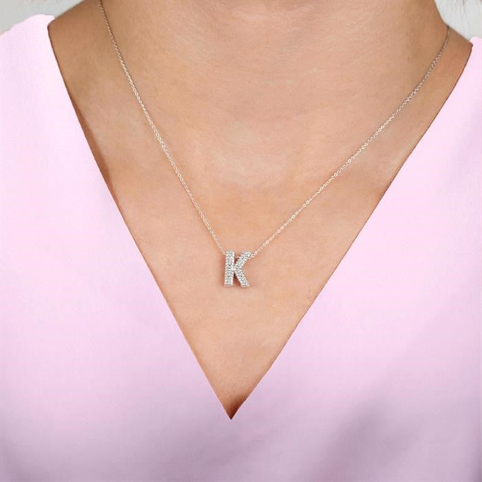 Silver Bubble 'S' Initial Diamond Pendant