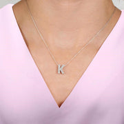 Silver Bubble 'R' Initial Diamond Pendant