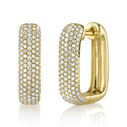 Shy Creation - Yellow Gold Pave Rectangle Hoop Earrings