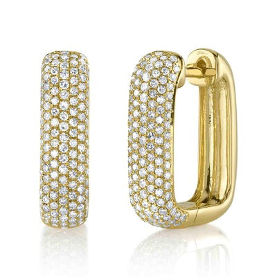 Shy Creation - Yellow Gold Pave Rectangle Hoop Earrings
