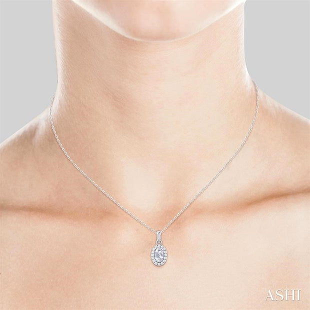 Oval Shape White Topaz & Halo Diamond Pendant