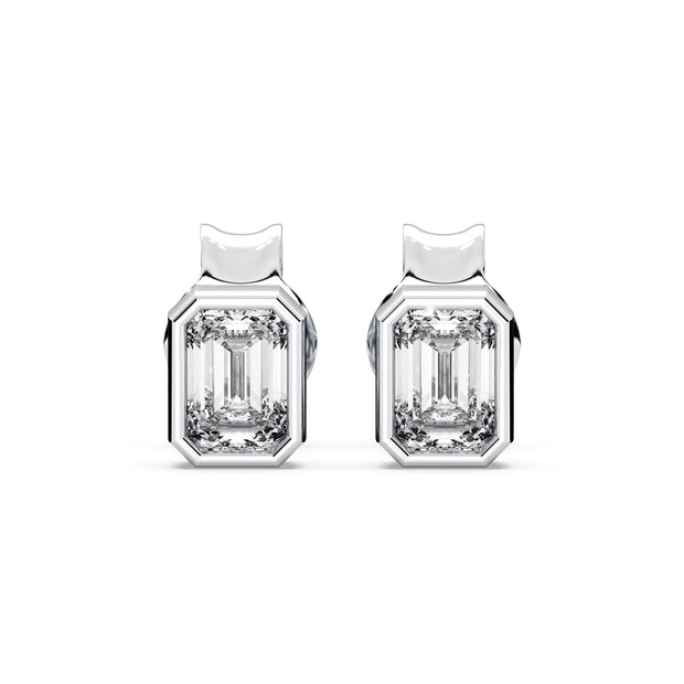 Bezel Set Emerald Cut Diamond Stud Earrings