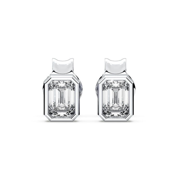 Bezel Set Emerald Cut Diamond Stud Earrings