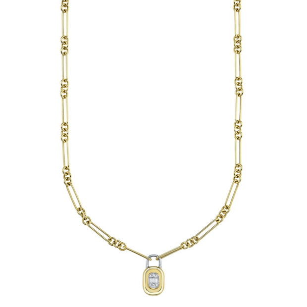 Shy Creation - Baguette Matte Lock Necklace