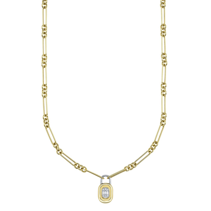 Shy Creation - Baguette Matte Lock Necklace